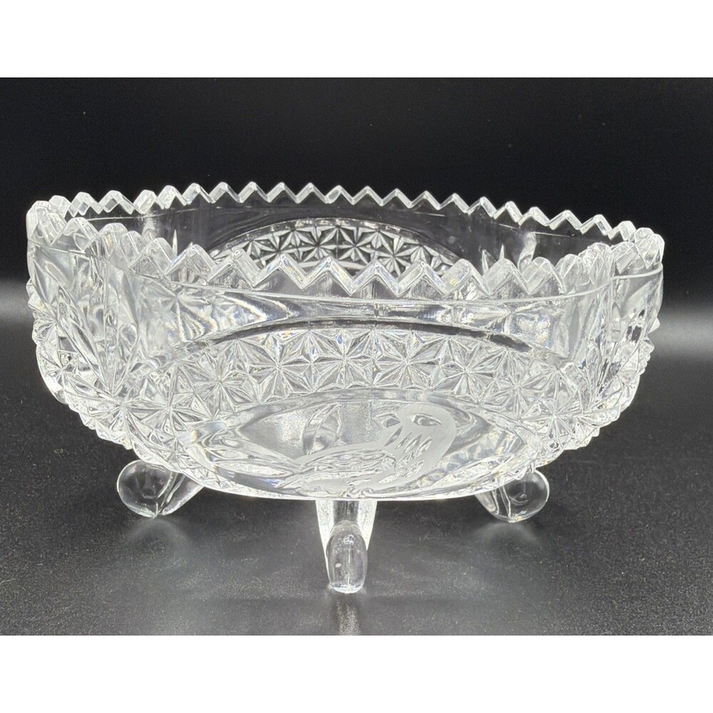Vintage Hofbauer Byrds Collection Etched Crystal Oval Candy Dish Footed 5”x3.5”!